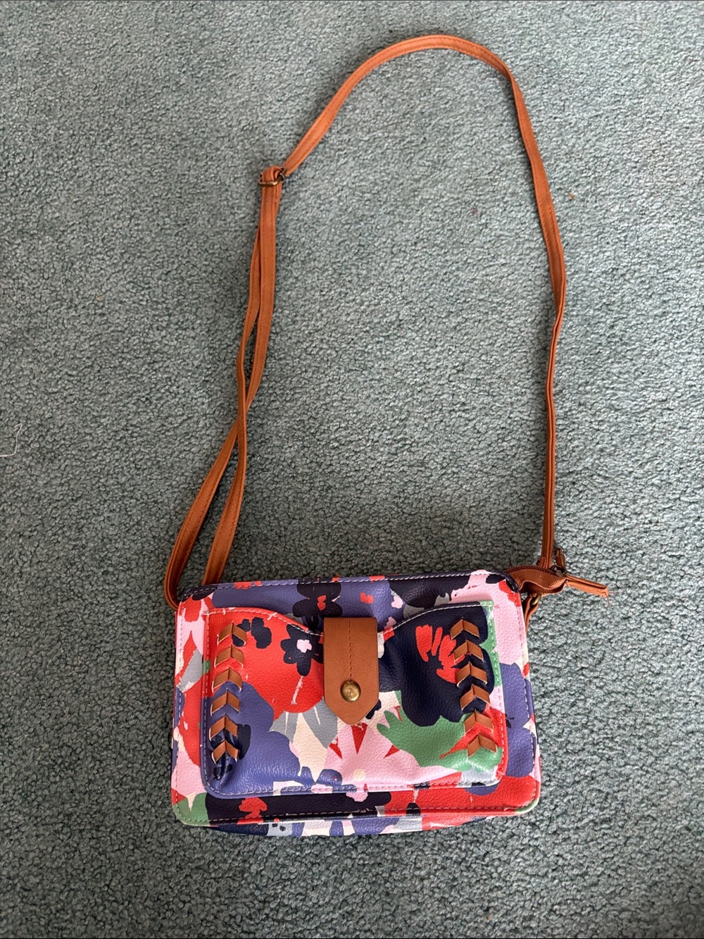 Floral Crossbody Bag with brown  Strap